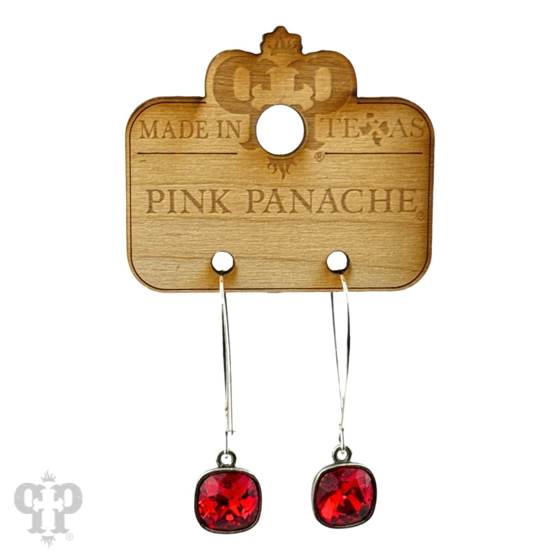Pink Panach Square Austrian crystal on kidney wire earring