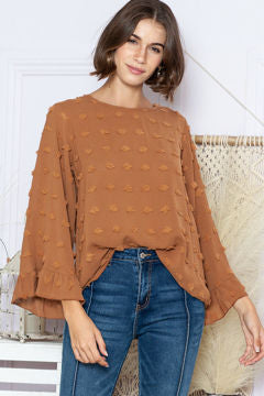 Mocha Ruffle Sleeve Dots Top