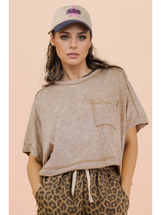 Mineral Washed Oversized Crop Comfy Knit Top