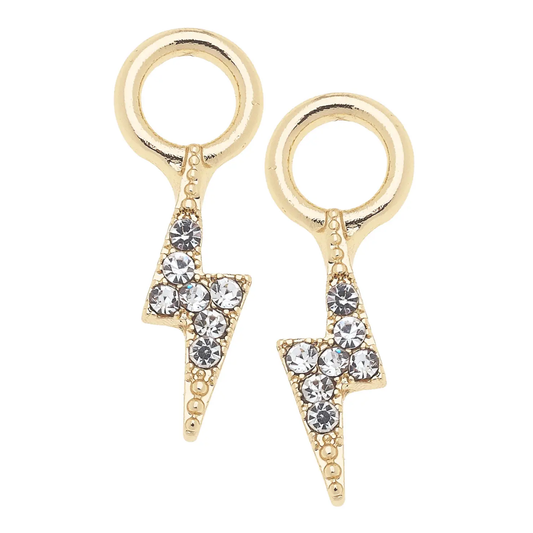 Pave Lightning Bolt Huggie Charm in Shiny Gold