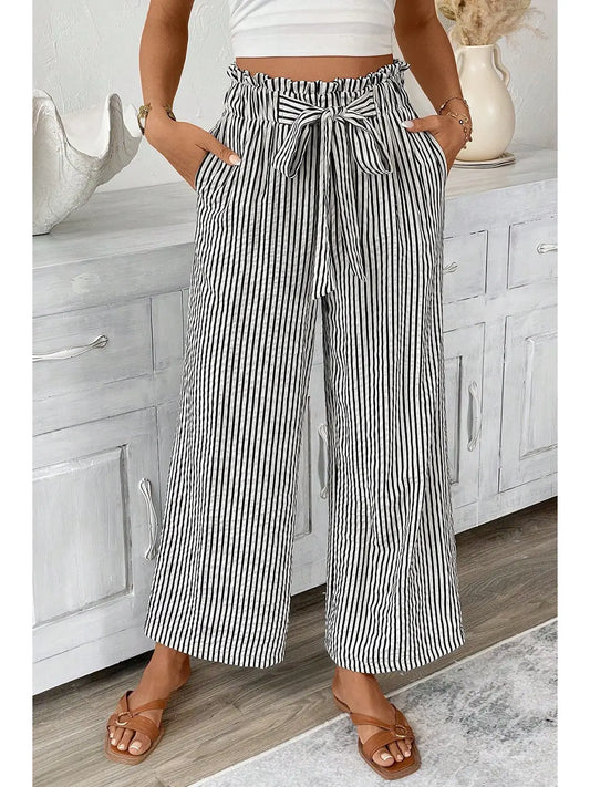 Striped Tie Knot  Wide Leg Pants