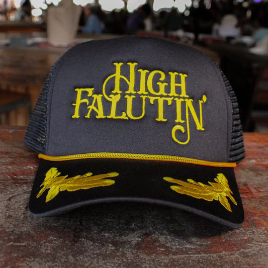 High Falutin' Trucker Black Captains Hat