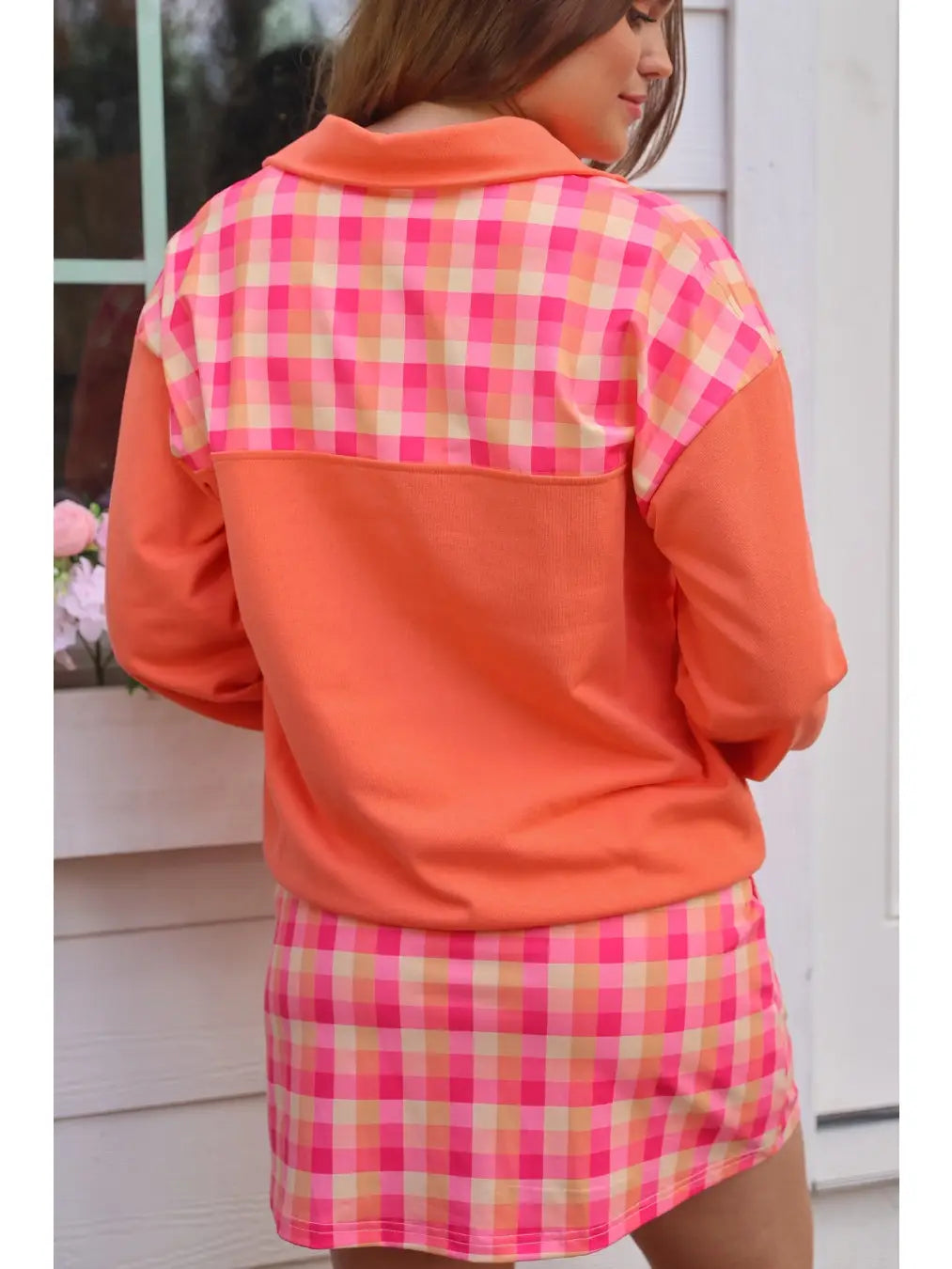 Summer Crush Orange Plaid Mia Printed Pullover