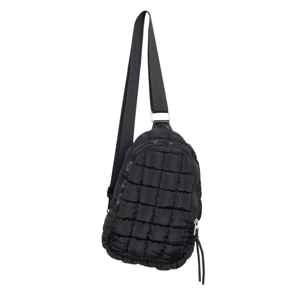 Black Quilted Sling Backpack Bag