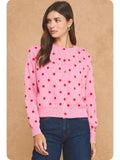 Textured Polka Dot Button Front Knit Cardigan Sweater