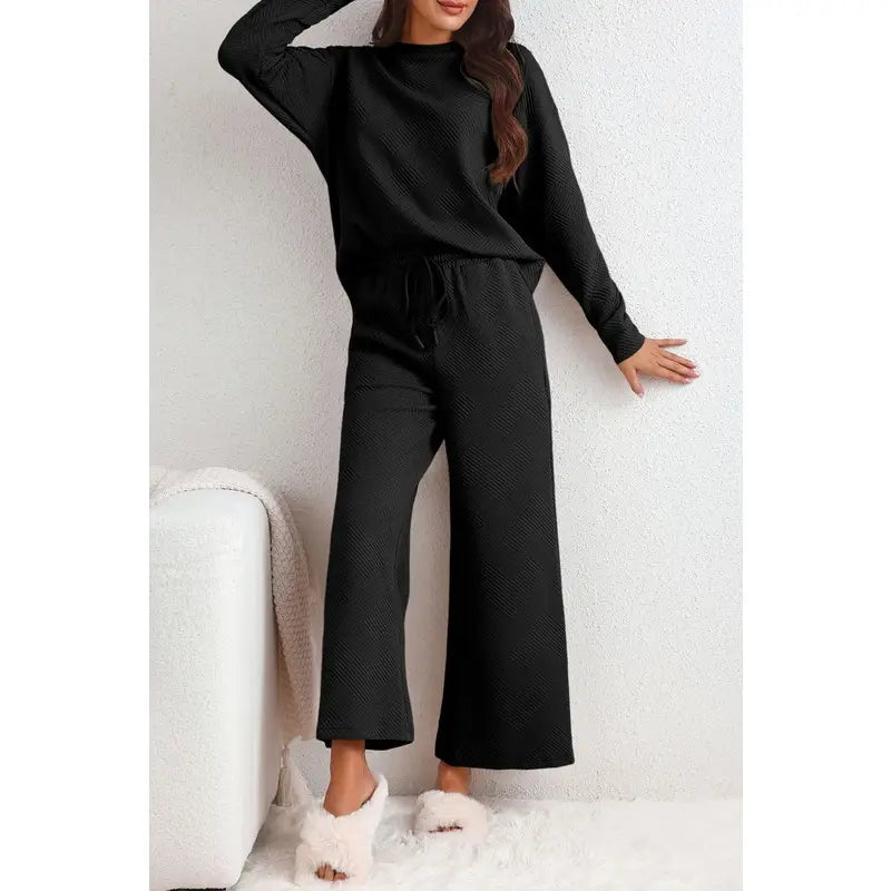 Ultra Loose Textured Two Piece Slouchy Pants Set