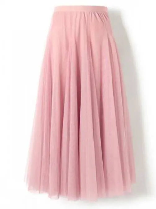 Pink Ethereal Flowy Elastic Waist Pleated Tulle Skirt