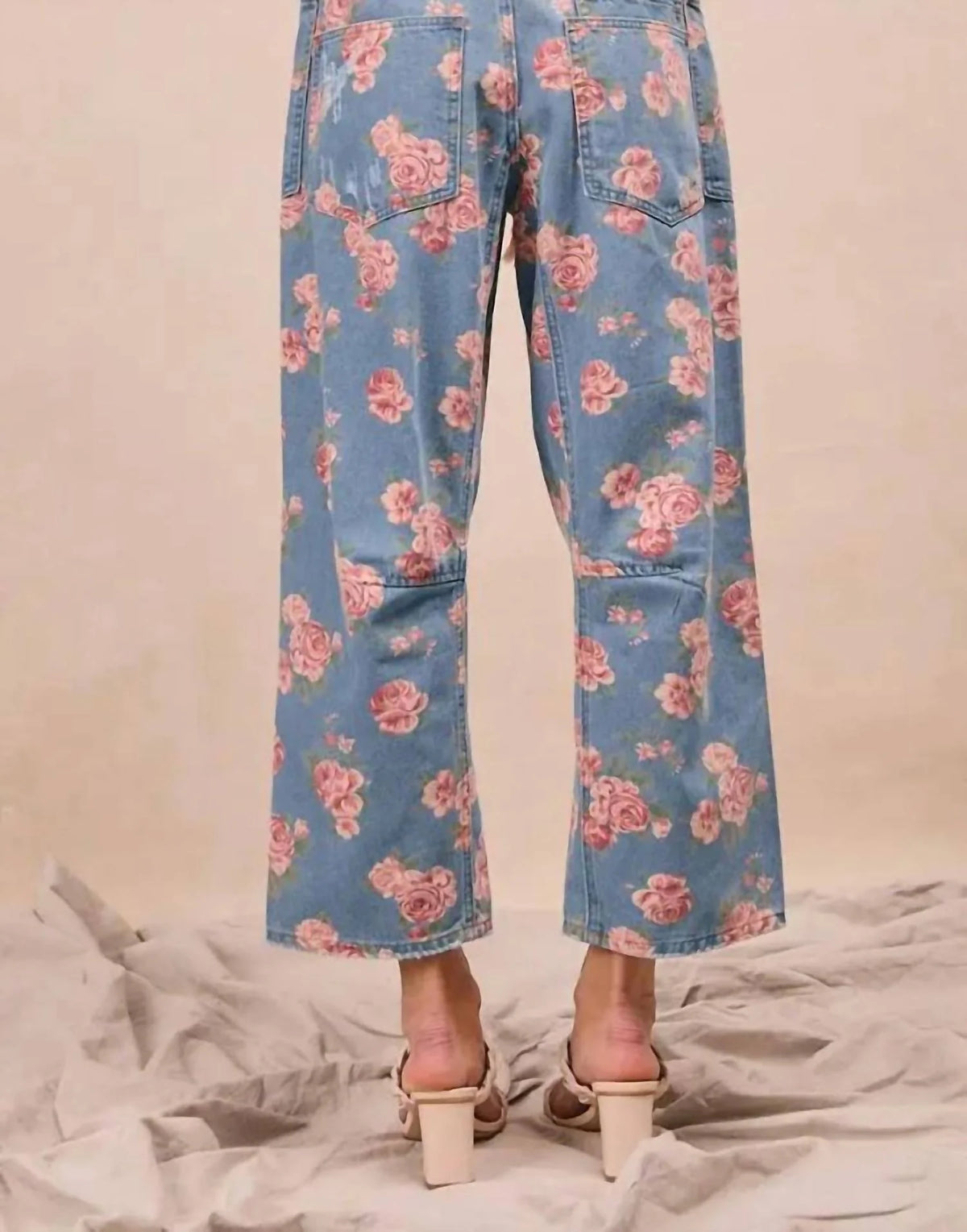 Braided Waist Belt Patch Pockets Floral Print Pants