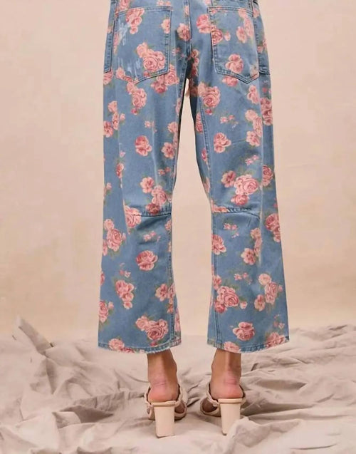 Braided Waist Belt Patch Pockets Floral Print Pants