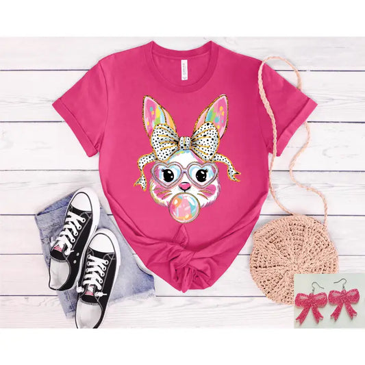 Colorful Bunny Bubble Gum Easter Tee