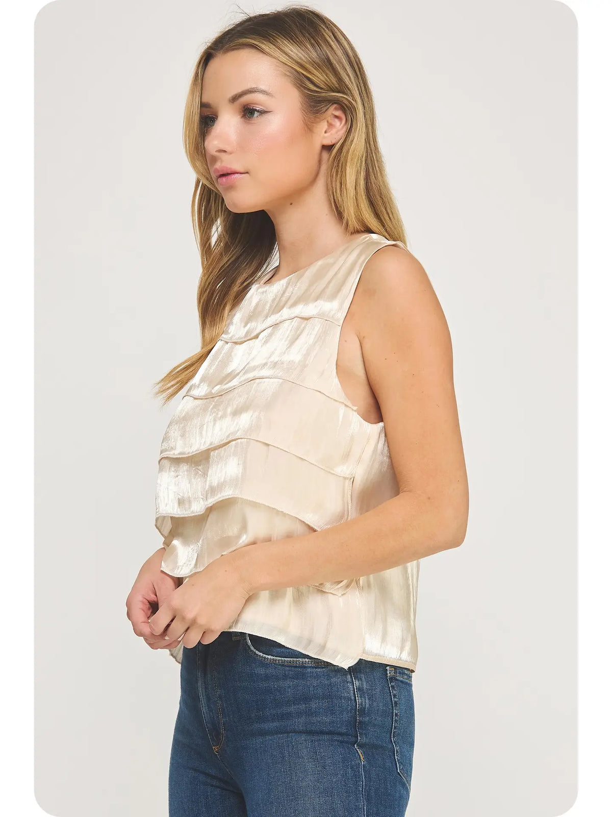 Tiered Champagne Sleeveless Satin Top