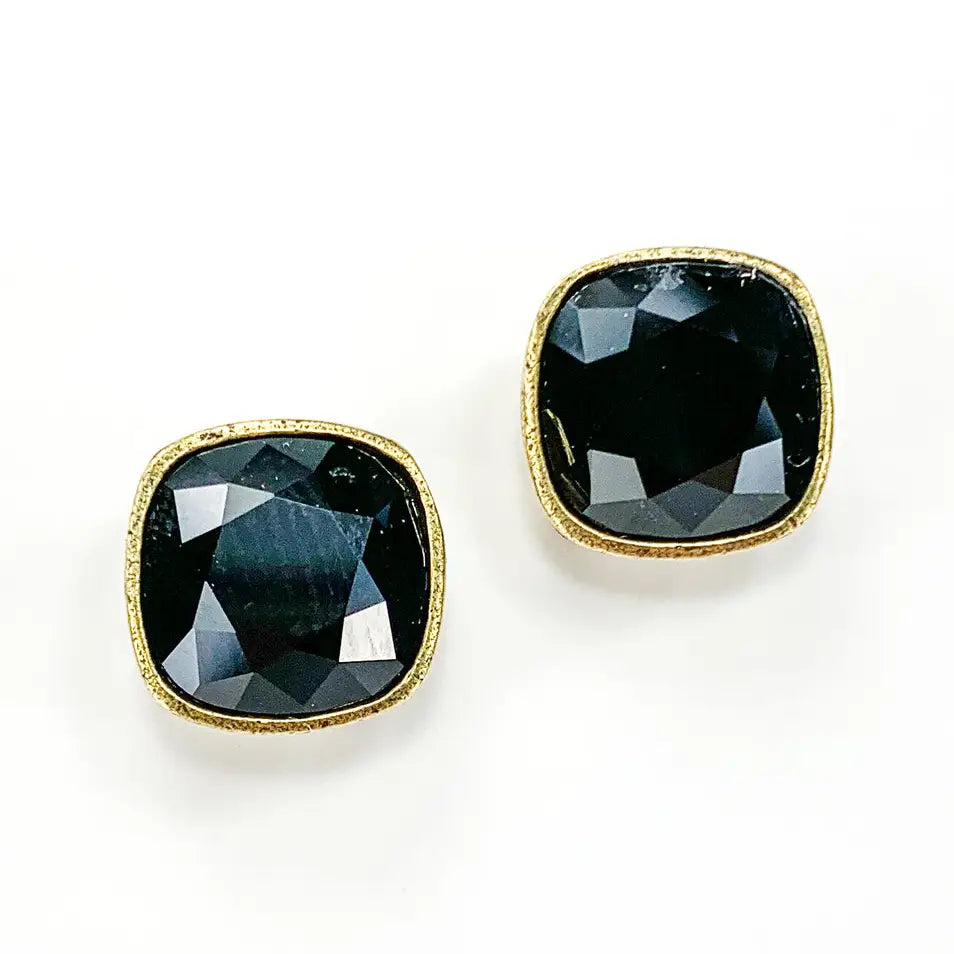 Pink Panache Austrian Square Crystal Post Earring, 10mm BLACK BRONZE STUD