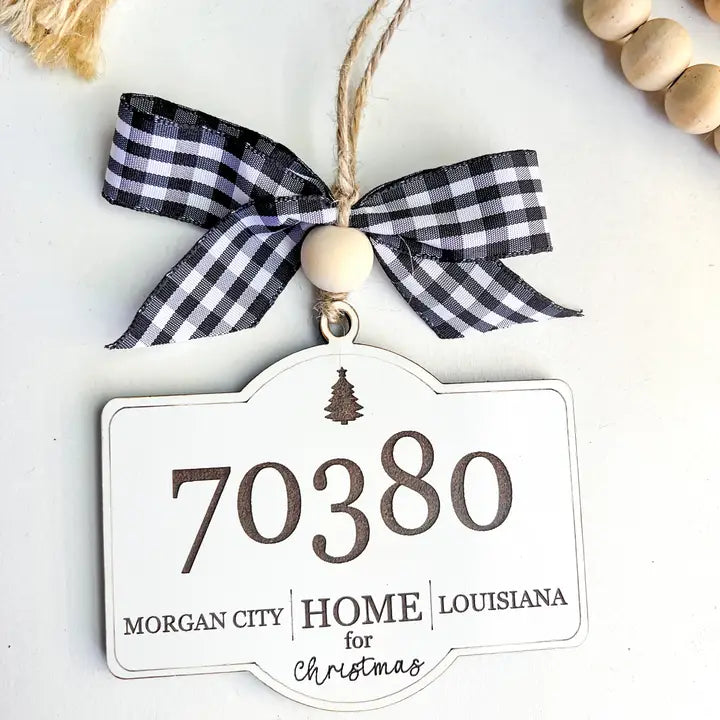 Zip Code Christmas Ornament - Buffalo Plaid