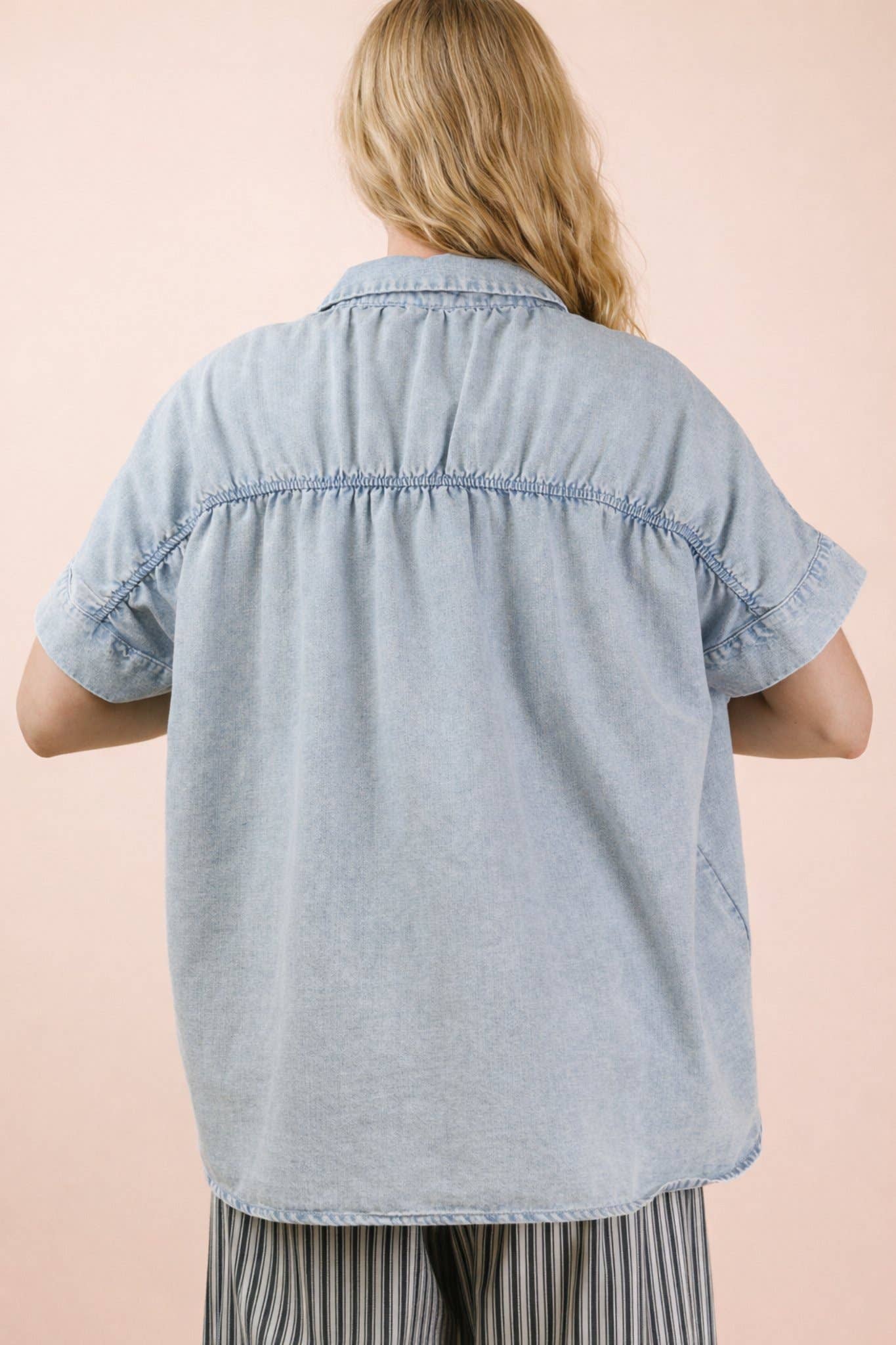Mineral Washed Chambray Oversized Shirt Top