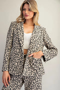 Leopard Pattern Side Flap Pocket Blazer