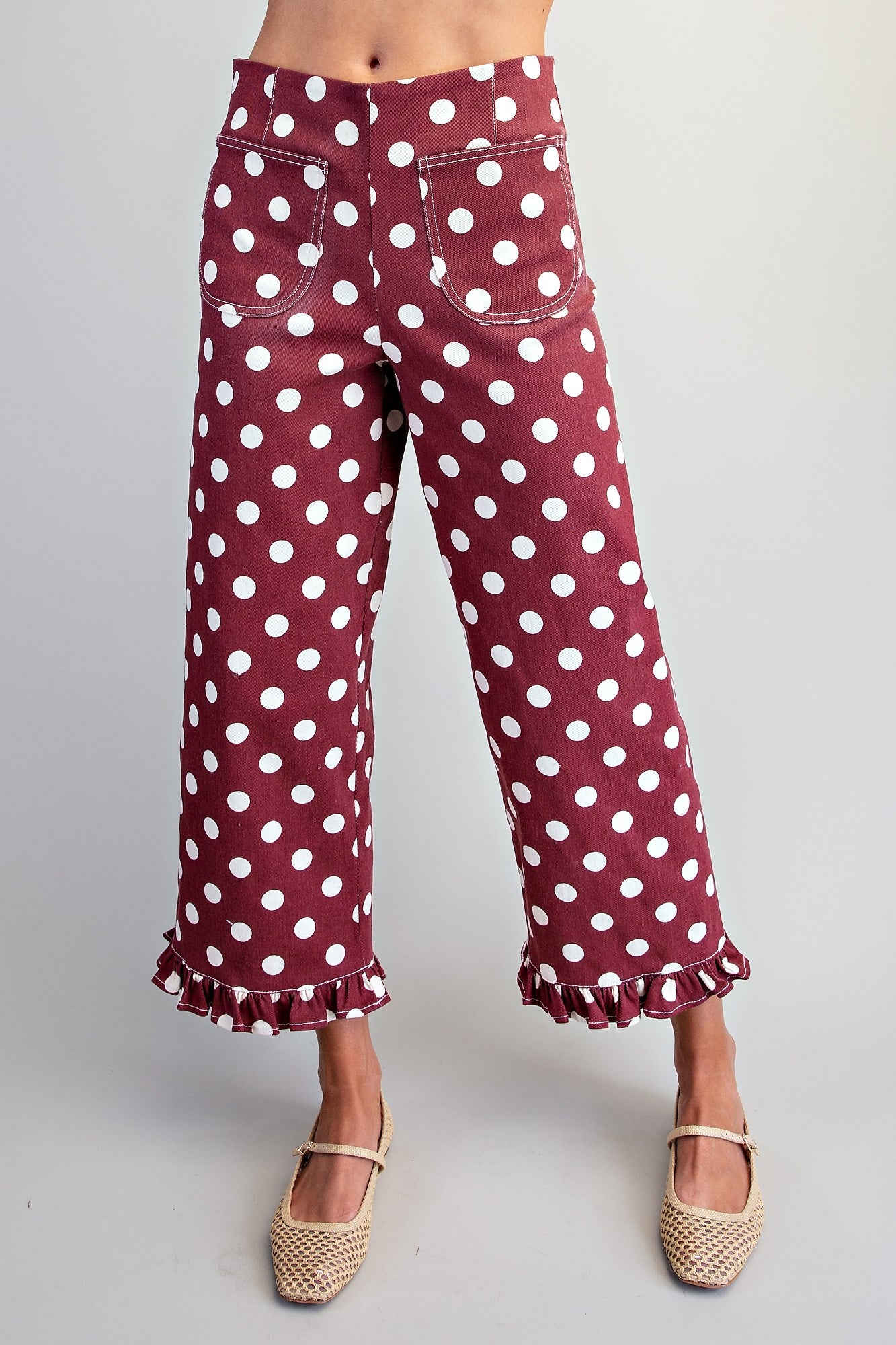 Polka Dot Ruffle Hem Pants