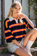 Striped Black Half Sleeve Knit Polo