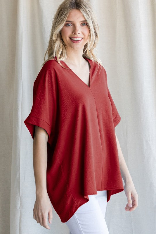 Solid V-Neck Boxy Top