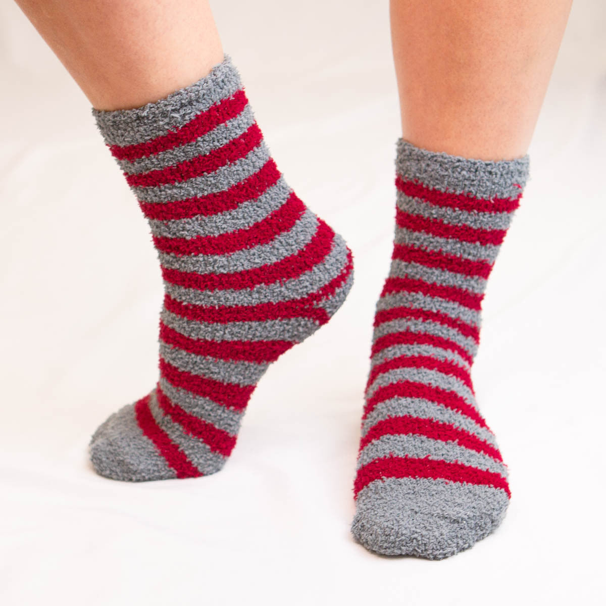 Team Stripe Cozy Socks in Gray/Maroon