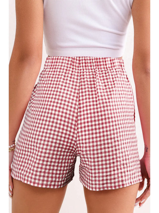 Stripe Plaid Red High Waist Gingham Shorts
