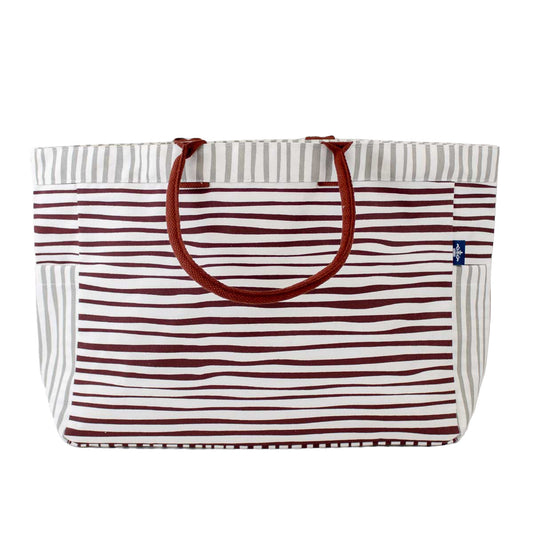 Stripe Durham Tote in Maroon/Gray