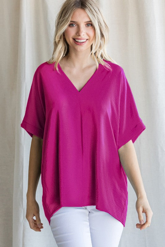 Solid V-Neck Boxy Top