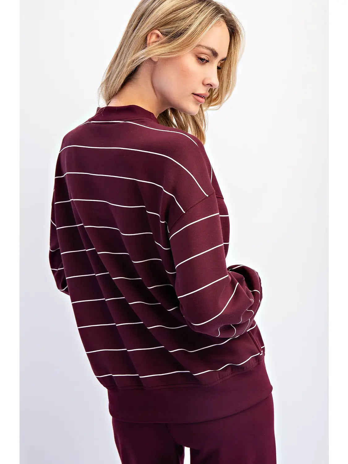 Modal Poly Stripe Long Sleeve Dark Cherry Top