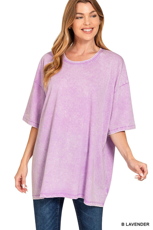 Acid Wash Cotton Drop Shoulder Boyfriend Box Tee