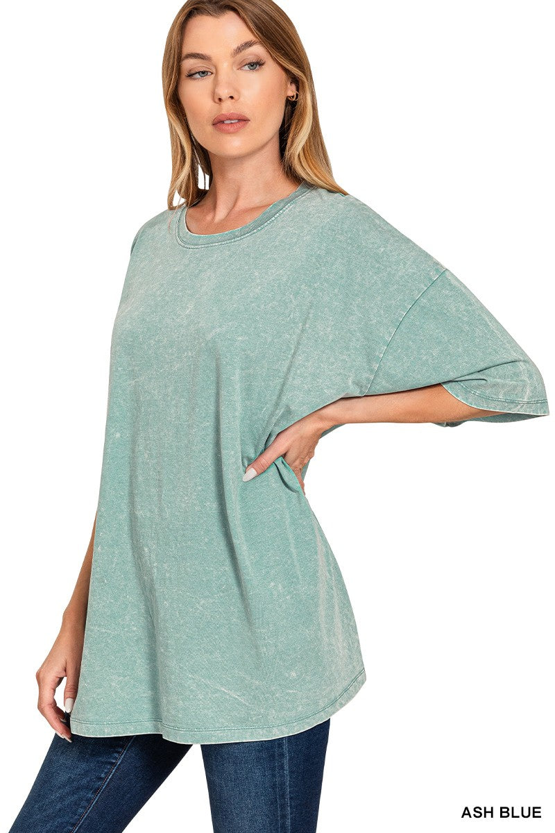 Acid Wash Cotton Drop Shoulder Boyfriend Box Tee