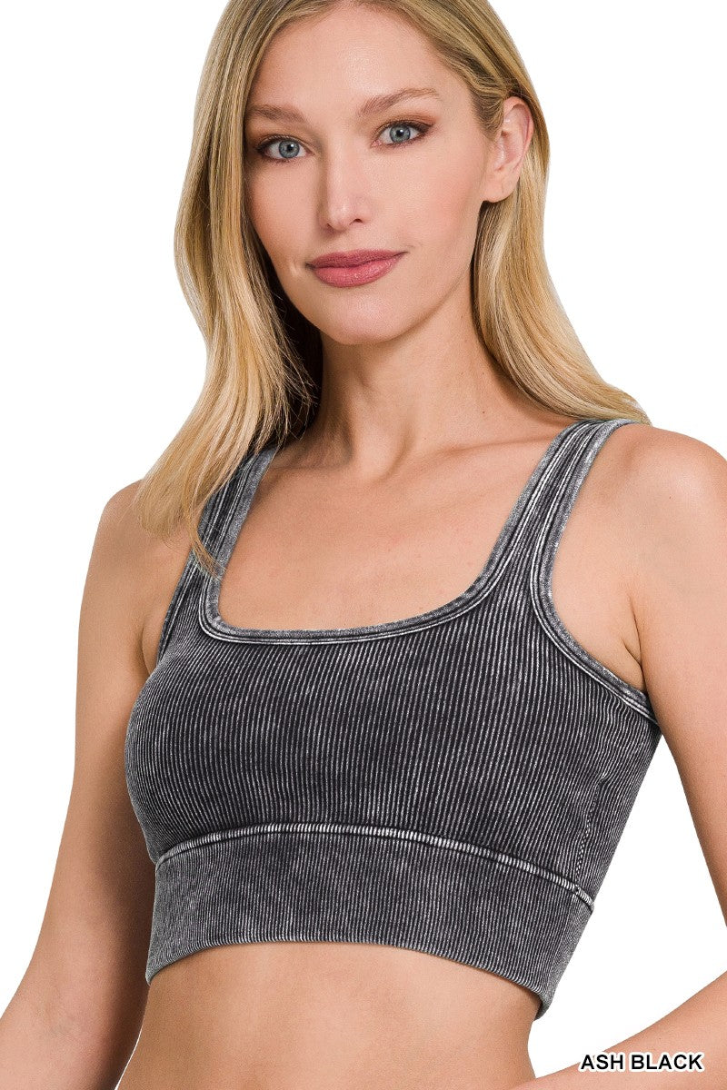 Washed Ribbed Seamless Square Neck With Bra Pads
