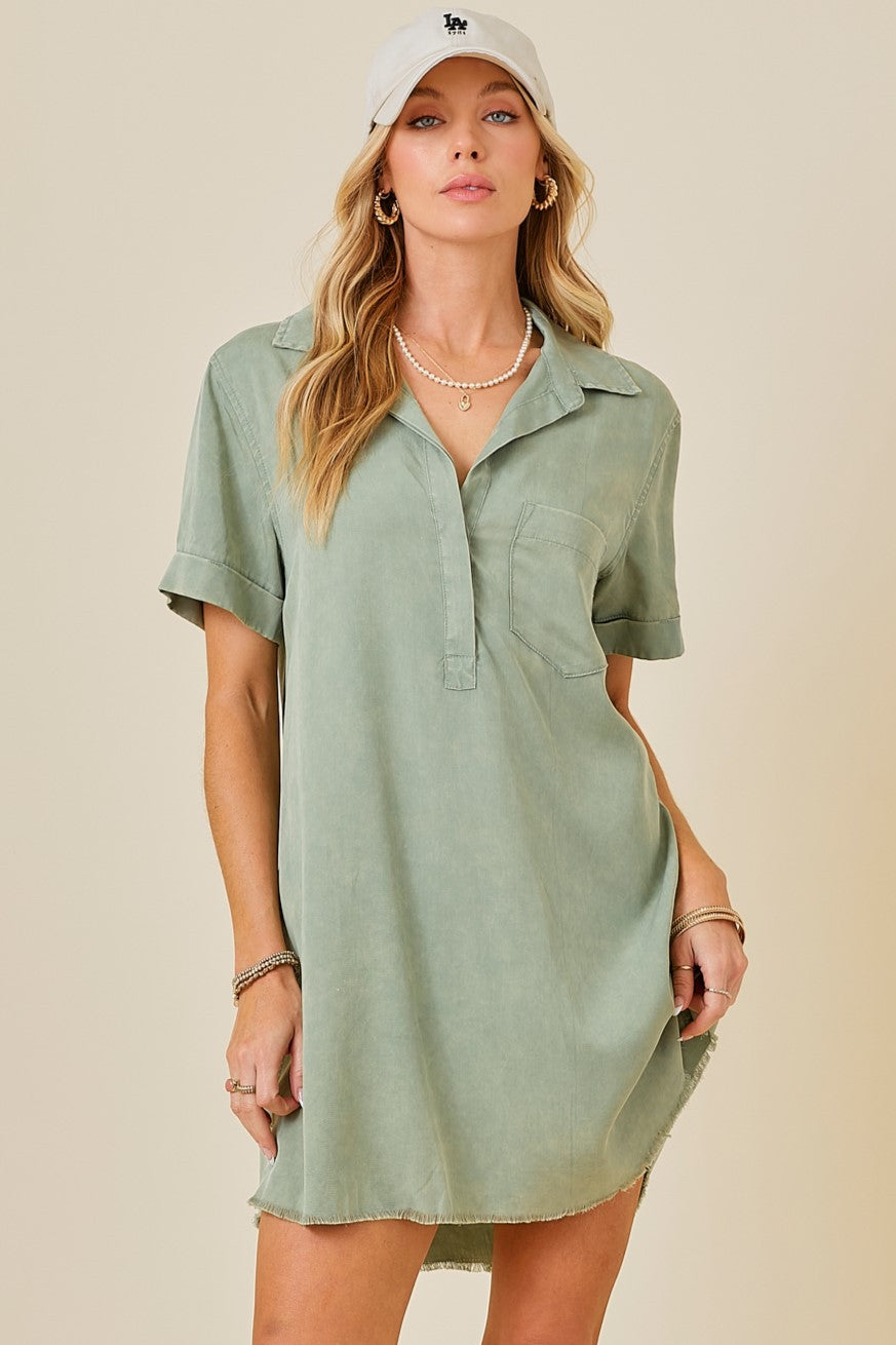 Short Sleeve Washed Denim Shirtdress