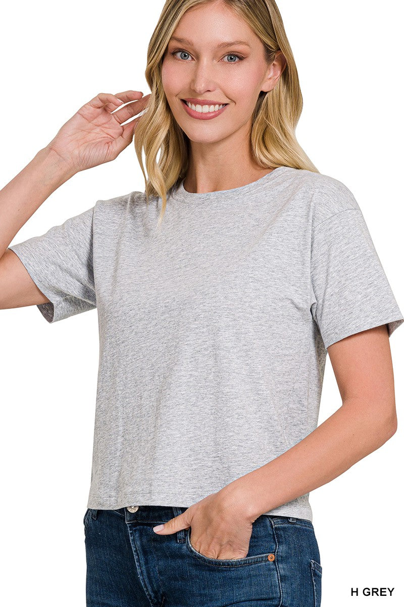 Cotton Crew Neck Short Sleeve Cropped Tee