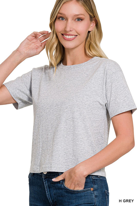 Cotton Crew Neck Short Sleeve Cropped Tee