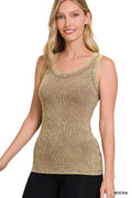 Washed Ribbed Scoop Neck Tank Top