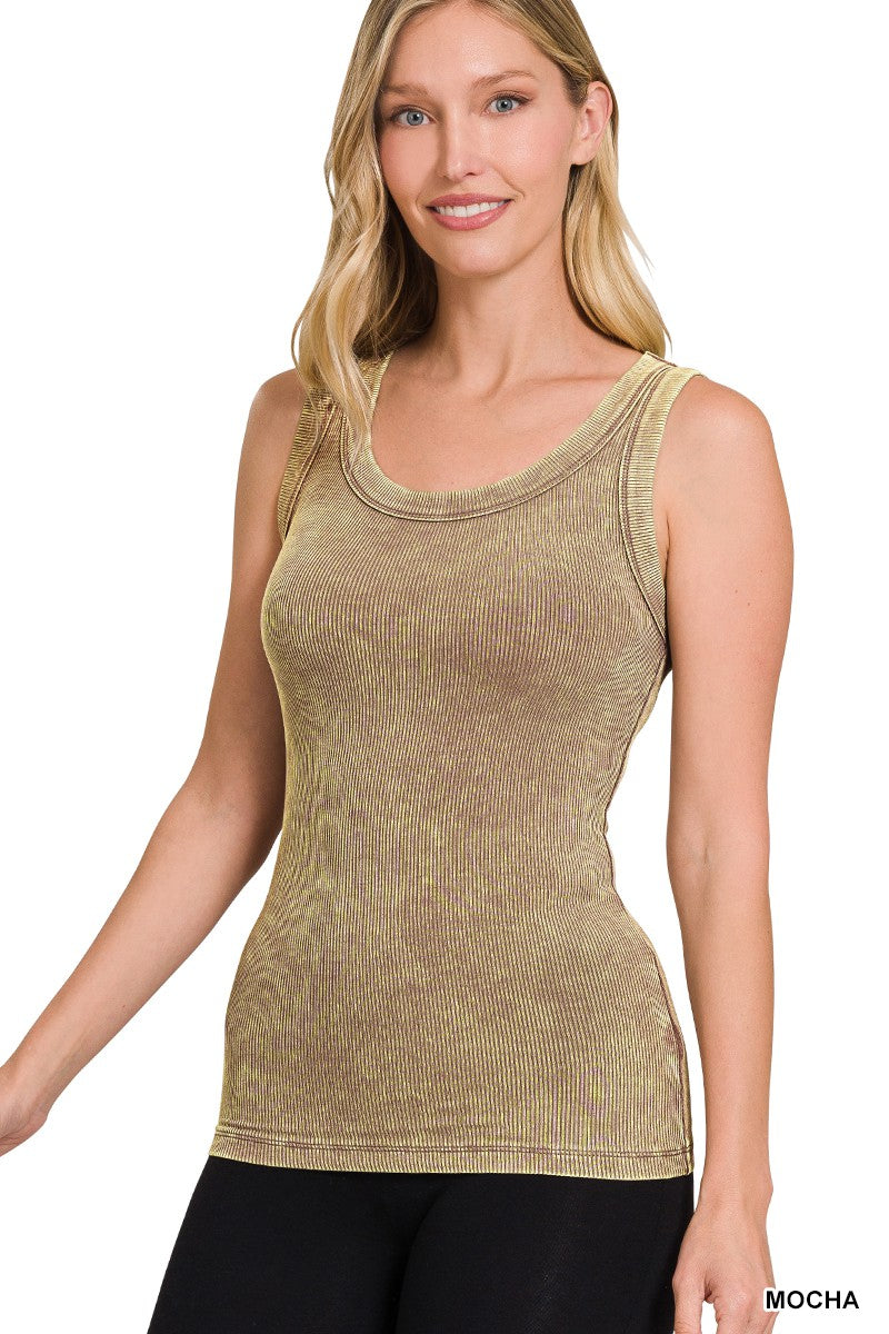 Washed Ribbed Scoop Neck Tank Top