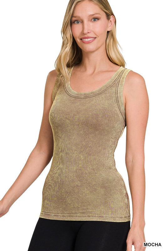 Washed Ribbed Scoop Neck Tank Top