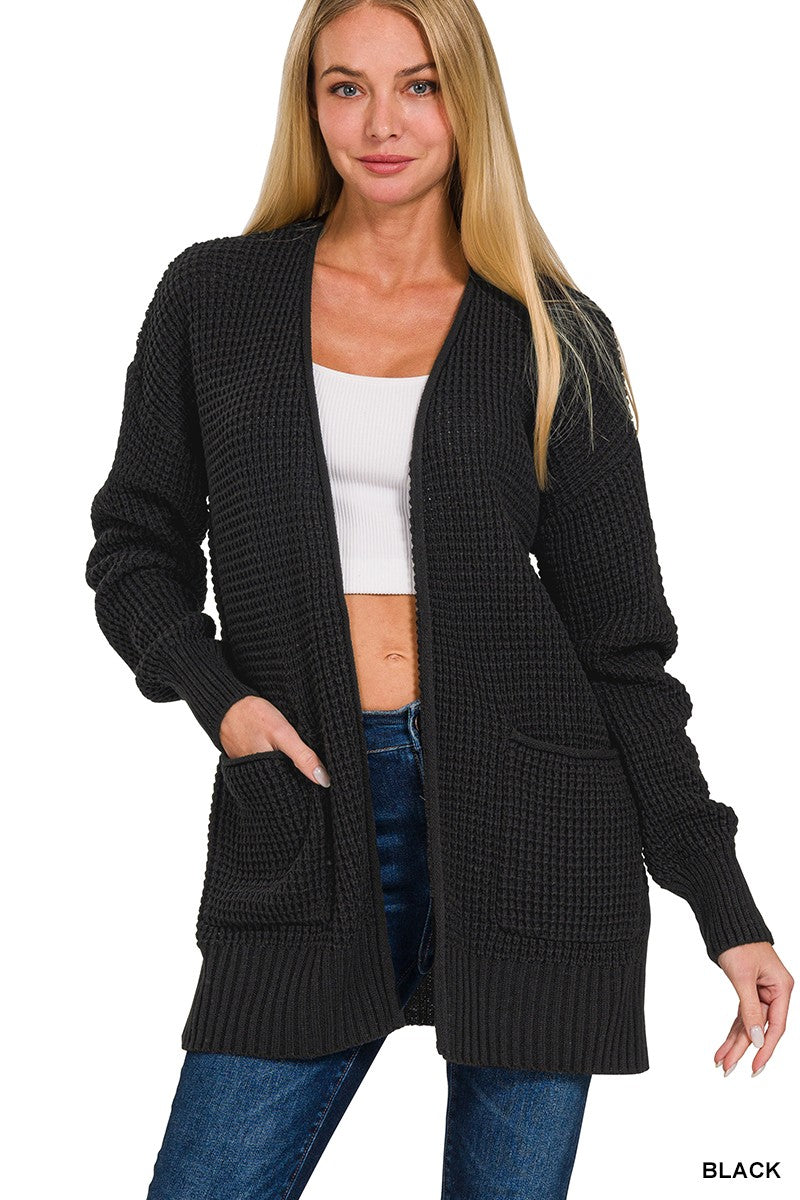 Low Gauge Waffle Open Cardigan