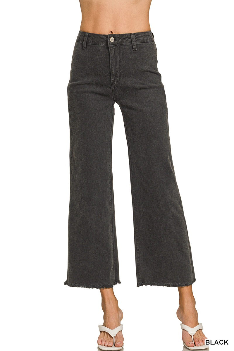 Acid Wash Frayed Cut Off Wide Pants