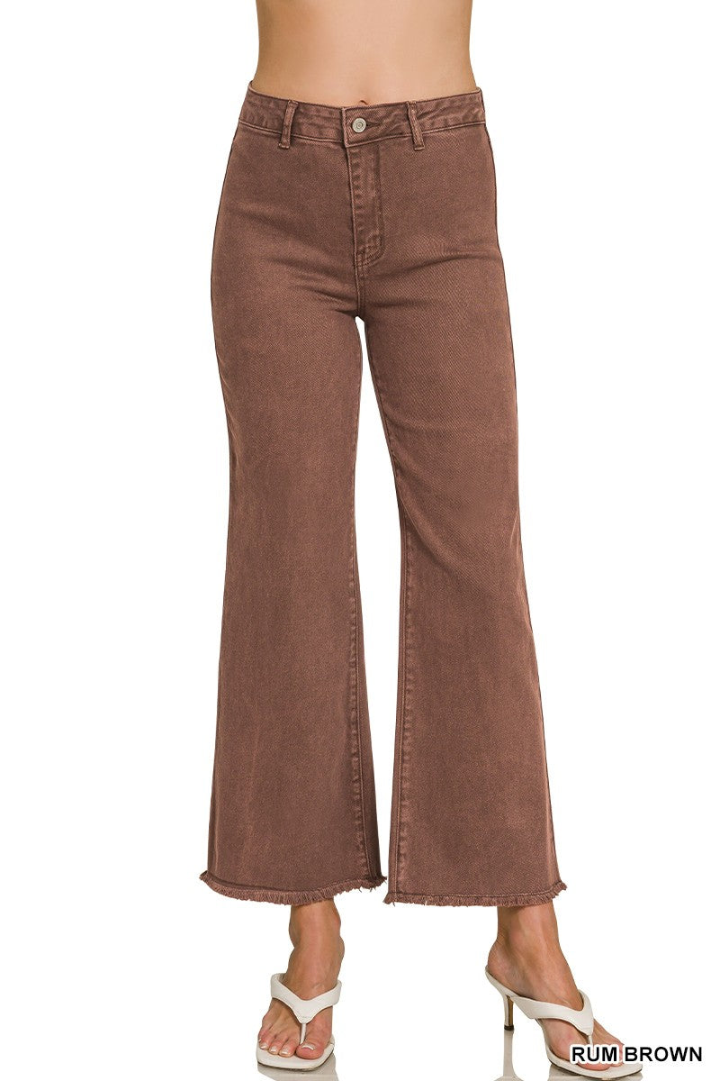 Acid Wash Frayed Cut Off Wide Pants