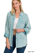 Washed Double Gauze Button Down Dusty Teal