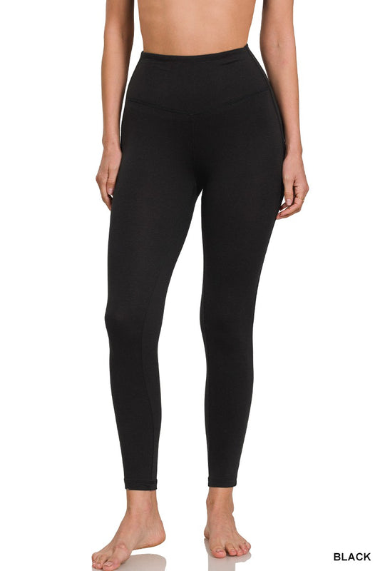 Brushed Microfiber Full Length Leggings Black