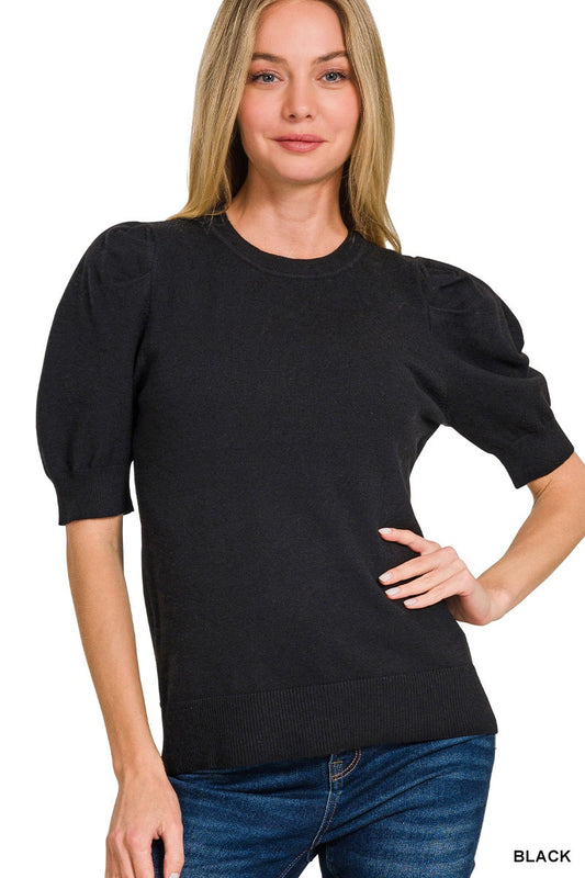 Viscose Puff Short Sleeve Sweater Top