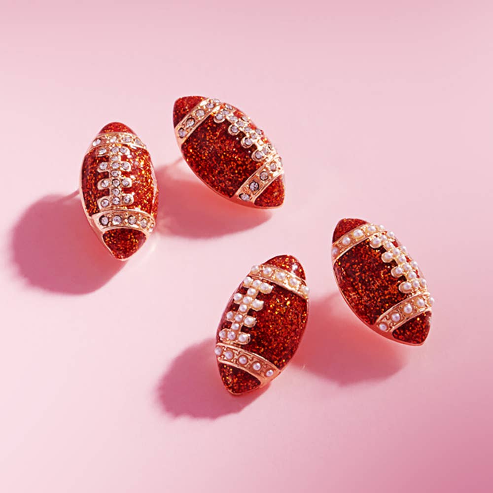 Glitter Enamel Football Stud Earrings
