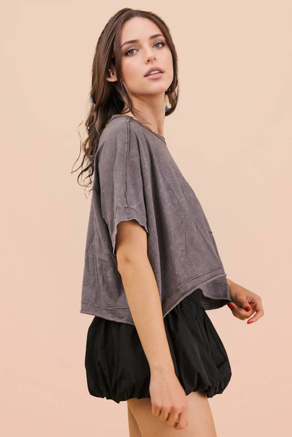 Mineral Washed Oversized Crop Comfy Knit Top