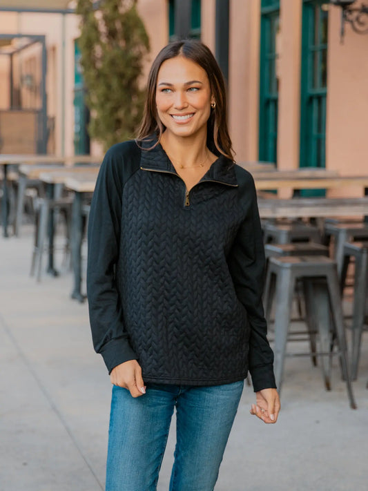 Quarter Zip Pattern Black Quilted Pullover
