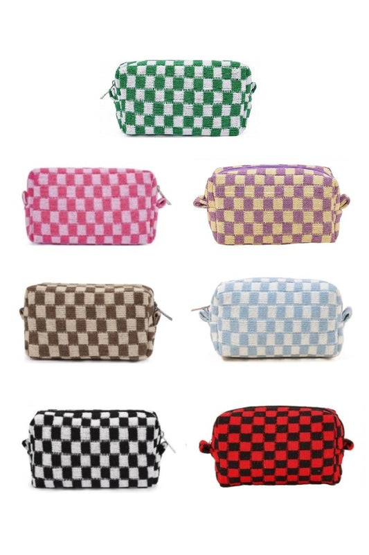 Checkered Makeup Cosmetic Pouch Bag