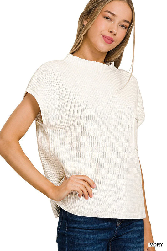 Power Shoulder Mock Neck Sweater