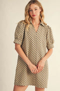 Puff Sleeve Polka Dot Taupe Dress