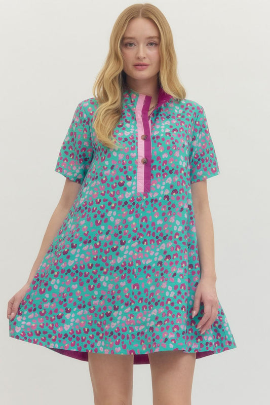 Jade Leopard Print Short Sleeve Mini Dress