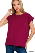 Round Neck Folded Short Sleeve T-shirt